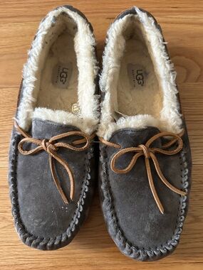 UGG Grey Shearling Lined Slippers, Size 10
